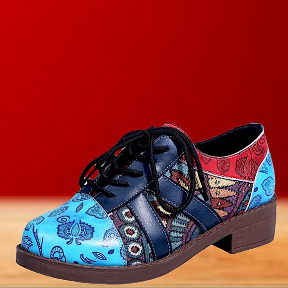 Boho Paisley, Color Block, Lace Up Oxfords Flats - Picture 6 of 11